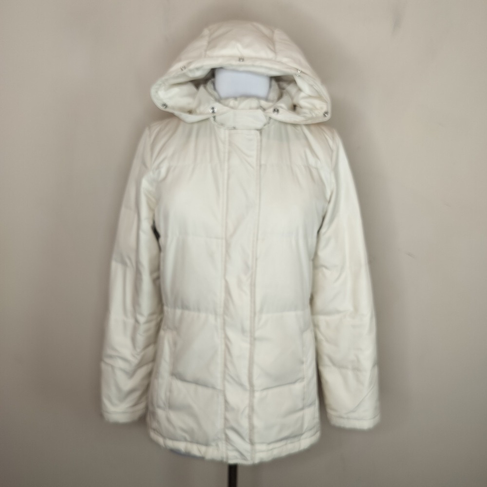 Gap Y2K Puffer Jacket Hooded Zip Up Ivory No Belt